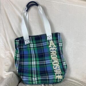 Y2K Aeropostale Blue Green Preppy Plaid Tote